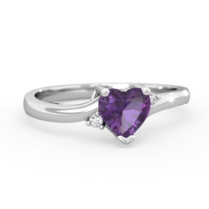 Amethyst Delicate Heart 14K White Gold ring R0203