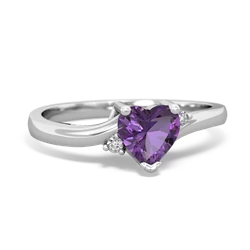 Amethyst Delicate Heart 14K White Gold ring R0203