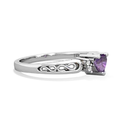 Amethyst Filligree Scroll Heart 14K White Gold ring R2429