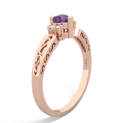 Amethyst Filligree Scroll Heart 14K Rose Gold ring R2429