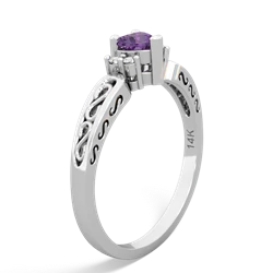 Amethyst Filligree Scroll Heart 14K White Gold ring R2429