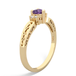 Amethyst Filligree Scroll Heart 14K Yellow Gold ring R2429