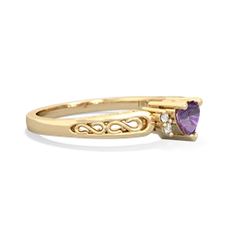 Amethyst Filligree Scroll Heart 14K Yellow Gold ring R2429