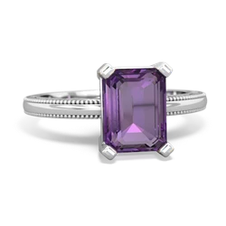 Amethyst Milgrain Scroll 14K White Gold ring R2338