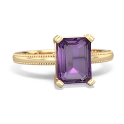 Amethyst Milgrain Scroll 14K Yellow Gold ring R2338