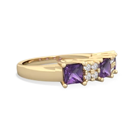 Amethyst Three Stone Diamond Cluster 14K Yellow Gold ring R2592