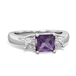 Amethyst Three Stone Trellis 14K White Gold ring R4015