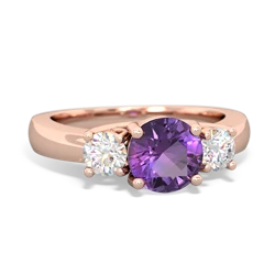 Amethyst Diamond Three Stone Round Trellis 14K Rose Gold ring R4018