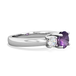 Amethyst Diamond Three Stone Round Trellis 14K White Gold ring R4018