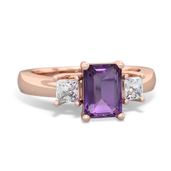 Amethyst Diamond Three Stone Emerald-Cut Trellis 14K Rose Gold ring R4021