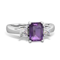 Amethyst Diamond Three Stone Emerald-Cut Trellis 14K White Gold ring R4021