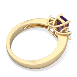 Amethyst Diamond Three Stone Emerald-Cut Trellis 14K Yellow Gold ring R4021