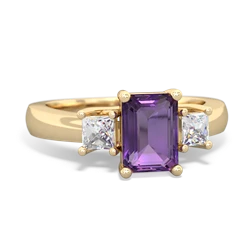 Amethyst Diamond Three Stone Emerald-Cut Trellis 14K Yellow Gold ring R4021