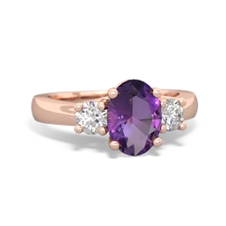 Amethyst Diamond Three Stone Oval Trellis 14K Rose Gold ring R4024