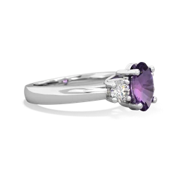 Amethyst Diamond Three Stone Oval Trellis 14K White Gold ring R4024