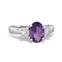 Amethyst Diamond Three Stone Oval Trellis 14K White Gold ring R4024