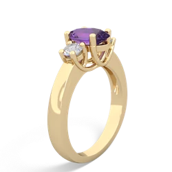 Amethyst Diamond Three Stone Oval Trellis 14K Yellow Gold ring R4024