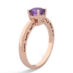 Amethyst Milgrain Filigree 14K Rose Gold ring R5090