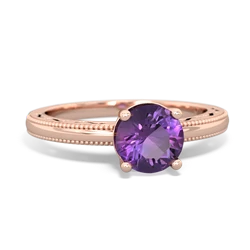 Amethyst Milgrain Filigree 14K Rose Gold ring R5090