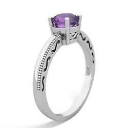 Amethyst Milgrain Filigree 14K White Gold ring R5090