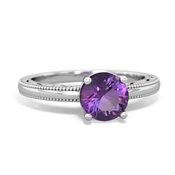 Amethyst Milgrain Filigree 14K White Gold ring R5090