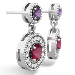 Amethyst Halo Dangle 14K White Gold earrings E5319