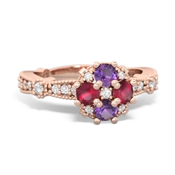 Amethyst Sparkling Tiara Cluster 14K Rose Gold ring R26293RD