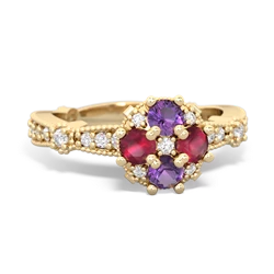 Amethyst Sparkling Tiara Cluster 14K Yellow Gold ring R26293RD