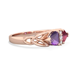 Amethyst Celtic Knot Double Heart 14K Rose Gold ring R5040