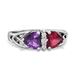 Amethyst Celtic Knot Double Heart 14K White Gold ring R5040