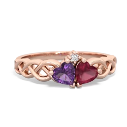 Amethyst Heart To Heart Braid 14K Rose Gold ring R5870