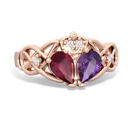 Amethyst 'One Heart' Celtic Knot Claddagh 14K Rose Gold ring R5322