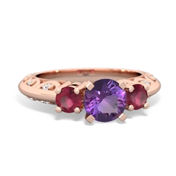 Amethyst Art Deco Eternal Embrace Engagement 14K Rose Gold ring C2003