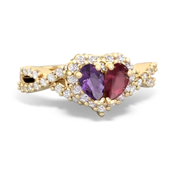 Amethyst Diamond Twist 'One Heart' 14K Yellow Gold ring R2640HRT