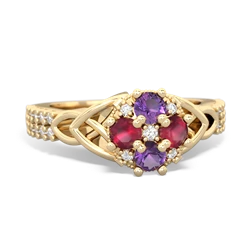 Amethyst Celtic Knot Cluster Engagement 14K Yellow Gold ring R26443RD