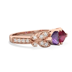 Amethyst Diamond Butterflies 14K Rose Gold ring R5601