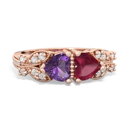 Amethyst Diamond Butterflies 14K Rose Gold ring R5601