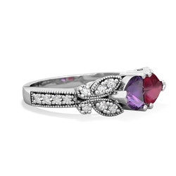 Amethyst Diamond Butterflies 14K White Gold ring R5601