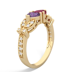 Amethyst Diamond Butterflies 14K Yellow Gold ring R5601