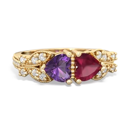 Amethyst Diamond Butterflies 14K Yellow Gold ring R5601