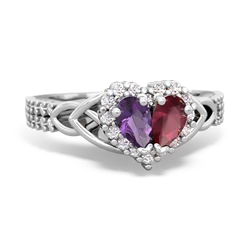 Amethyst Celtic Knot Two Hearts As One 14K White Gold ring R2644HRT