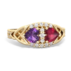 Amethyst Sparkling Celtic Knot 14K Yellow Gold ring R2645