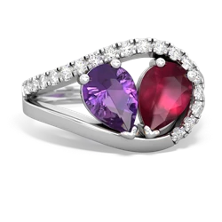 Amethyst Nestled Heart Keepsake 14K White Gold ring R5650