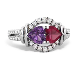 Amethyst Art-Deco Keepsake 14K White Gold ring R5630