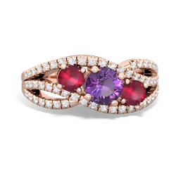 Amethyst Three Stone Aurora 14K Rose Gold ring R3080