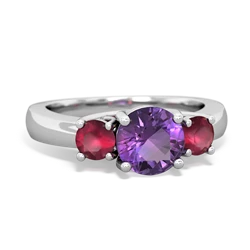 Amethyst Three Stone Round Trellis 14K White Gold ring R4018