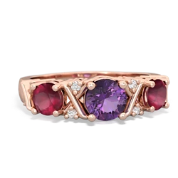 Amethyst Hugs And Kisses 14K Rose Gold ring R5016