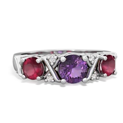 Amethyst Hugs And Kisses 14K White Gold ring R5016