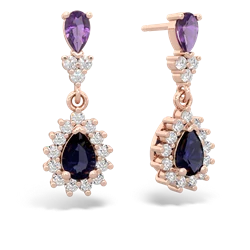 Amethyst Halo Pear Dangle 14K Rose Gold earrings E1882