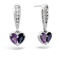 Amethyst Filligree Heart 14K White Gold earrings E5070